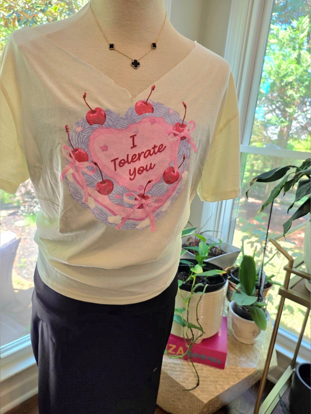 I Tolerate You Cream Graphic V-Neck Tee